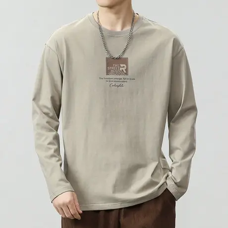 春秋款男生纯棉圆领T恤秋季潮牌印花长袖上衣服2023新款秋天男装商品大图