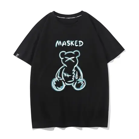 秀洛纯棉短袖T恤男夏季ins潮流打底衫设计感宽松卡通小熊半袖体恤商品大图