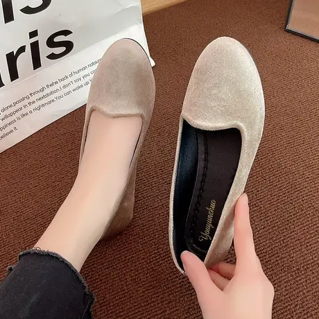法式小众丝绒平底鞋子女夏季2023新款百搭软底豆豆鞋春秋单鞋女鞋商品大图