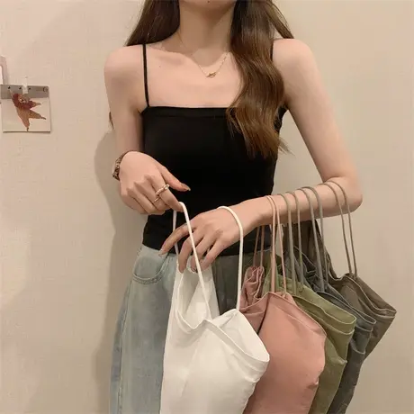 吊带小背心白色女夏内搭打底外穿美背爆款一体带胸垫黑色抹胸上衣图片