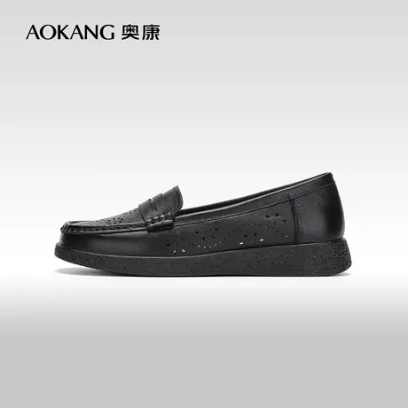 【门店发货】奥康女鞋春季气质优雅真皮镂空透气低跟中老年单鞋商品大图