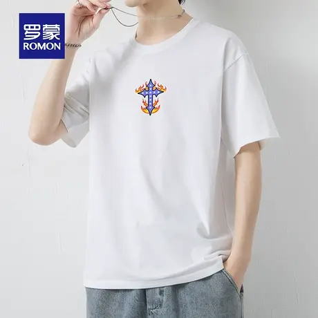 罗蒙男士纯棉短袖T恤夏季薄款印花圆领休闲半袖男装上衣服冰丝体t图片