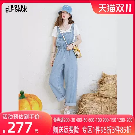 妖精的口袋复古背带牛仔裤女2023夏季新款高腰宽松显瘦阔腿裤子潮商品大图