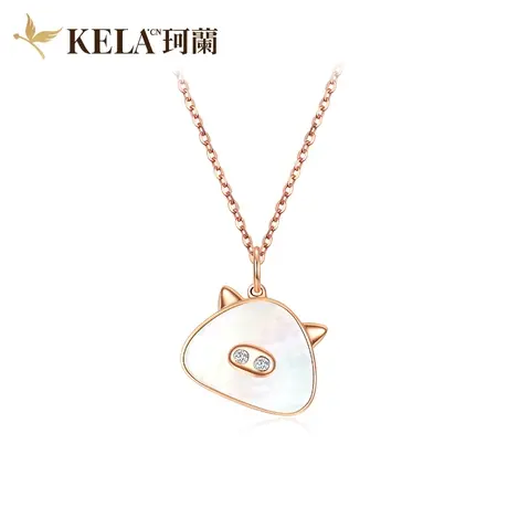 珂兰 玫瑰18K金钻石项链女时尚锁骨链生肖猪吊坠 掌上明猪系列图片