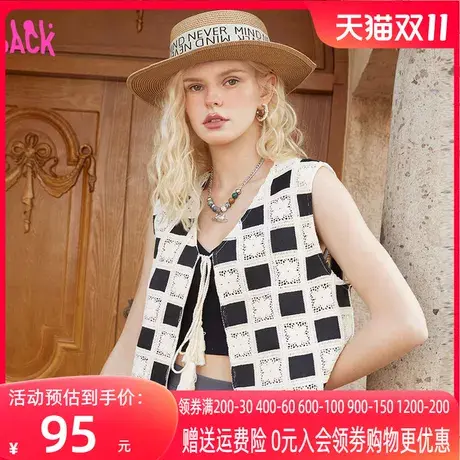 妖精的口袋蕾丝拼接棋盘格背心马甲女2023夏季新款百搭设计感度假商品大图