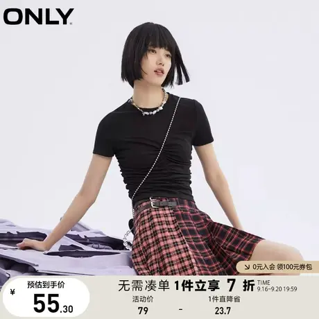 ONLY奥莱春夏时尚纯色修身短款纯色腰部收紧T恤女商品大图