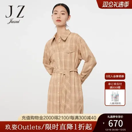 JZ玖姿英伦风衬衫女装2023春季新款格子开衩休闲外套商品大图