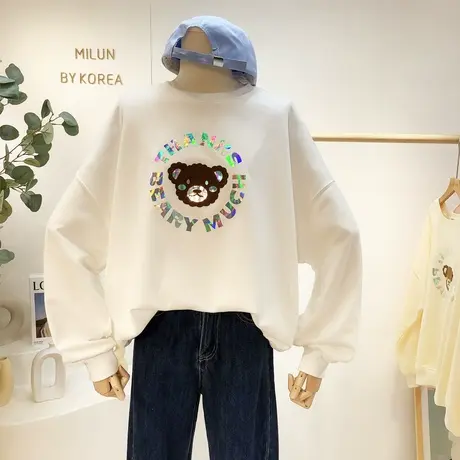 2021早秋新款韩国东大门ins镭射字母小熊长袖卫衣学生上衣卡通潮商品大图