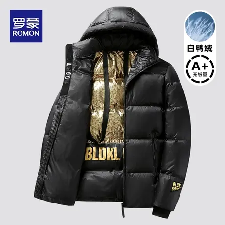 罗蒙羽绒服男短款2023冬季新款商务休闲连帽男士黑金保暖潮流外套图片