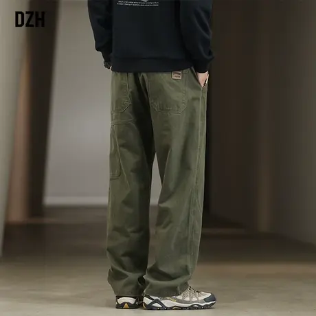 男士军绿色工装裤潮牌男秋季男裤2023新款休闲裤男款长裤直筒裤子图片