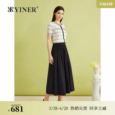 YINER音儿专选夏季时尚条纹修身针织衫莱赛尔套头上衣图片