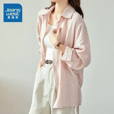 XB真维斯女装 2025夏季新款韩流街头风绑带装饰多色可选女装衬衫图片