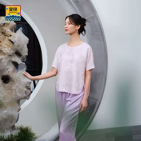 爱慕皇锦睡衣女桑蚕丝短袖九分裤分身家居套装-荷韵 HJ21536图片