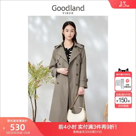 音儿美地女装2023春季新款复古英伦气质双排扣中长款风衣图片