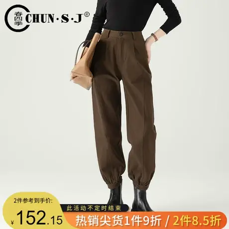 美式工装裤女2023新款秋冬大码胖mm直筒束脚裤子咖色加绒休闲裤商品大图