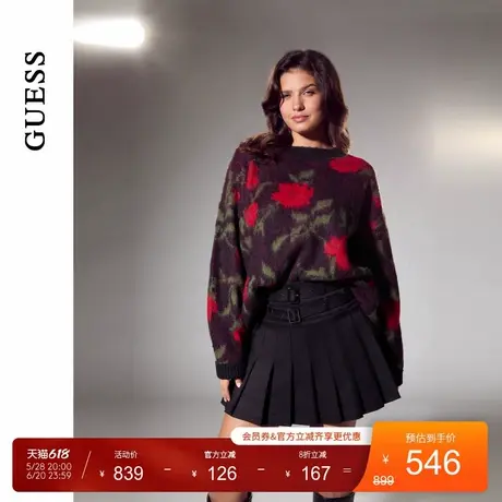 GUESS女士港式复古玫瑰花图案圆领毛衣-W4BR58Z2R02商品大图