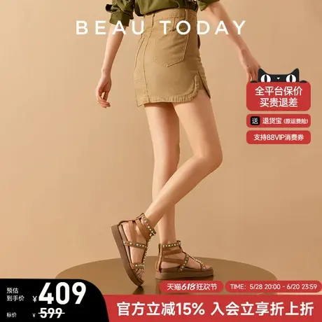 BeauToday厚底凉鞋女夏季高帮罗马凉鞋真皮时装凉鞋波西米亚凉鞋图片