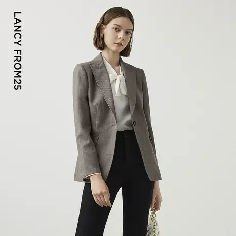 朗姿法式纯羊毛复古格子修身气质上衣西装外套女2022年秋季新款图片