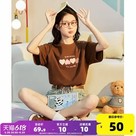 唐狮短袖T恤女纯棉2025夏季新款内搭打底衫设计感宽松甜美上衣商品大图