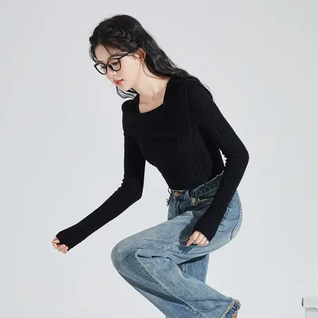 唐狮打底衫秋冬季新款毛针织内搭打底衫女温柔风气质净色长袖修身商品大图