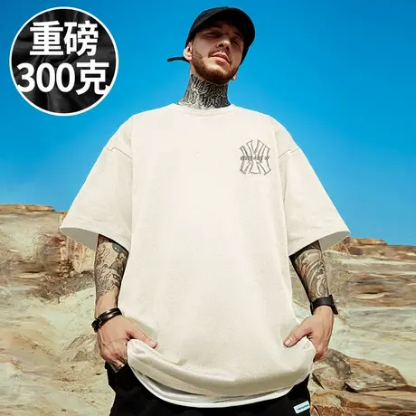 300g重磅美式简约纯棉胖子T恤短袖加肥加大码男装夏季半袖打底衫商品大图