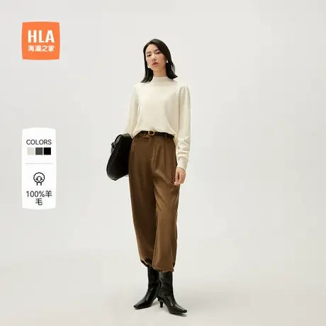 HLA/海澜之家纯羊毛针织衫2025春季新款经典半高领套头毛衣女装商品大图