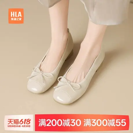 HLA/海澜之家2025新款夏季女鞋低跟套脚优雅芭蕾方头蝴蝶结单鞋女商品大图