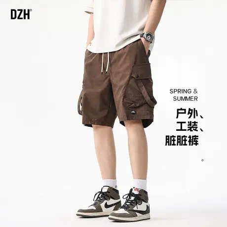 男士咖啡色短裤男夏季大口袋工装裤机能风裤子宽松冰丝速干五分裤商品大图
