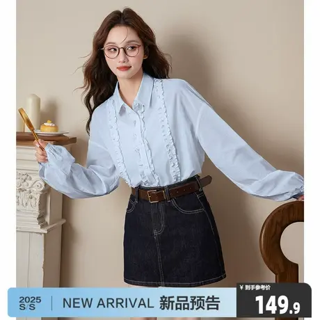 唐狮2025夏季新款女衬衫长袖休闲时尚开衫花边轻薄舒适透气时尚图片