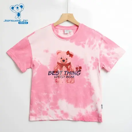 【商场同款】JJ真维斯童装夏季款平纹小熊印花女童短袖纯棉T恤图片