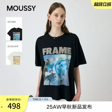 MOUSSY2025秋季新品休闲风Oversize花卉字母印花T恤010IA490-5491商品大图