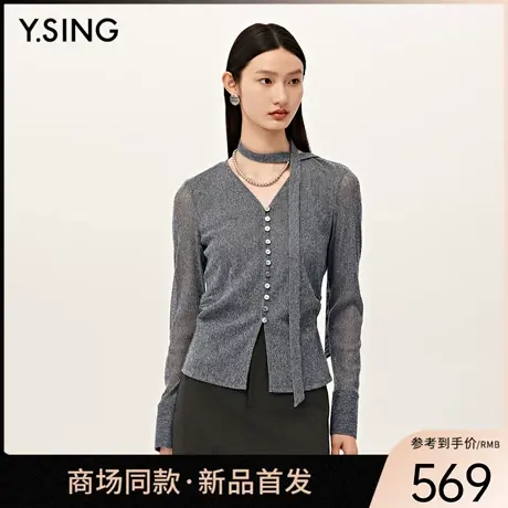 【商场同款】Y.SING衣香丽影2025秋飘带针织上衣150721111图片