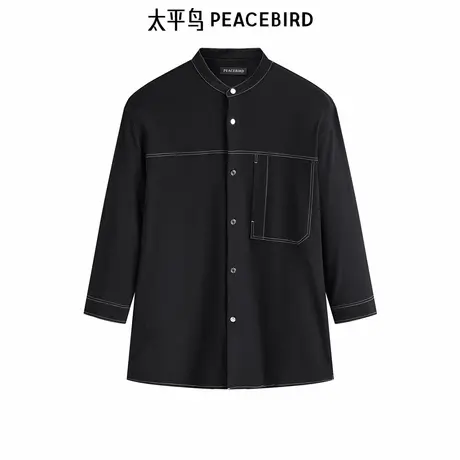 太平鸟男装七分袖明线衬衫休闲百搭正品 B1CBE2129图片