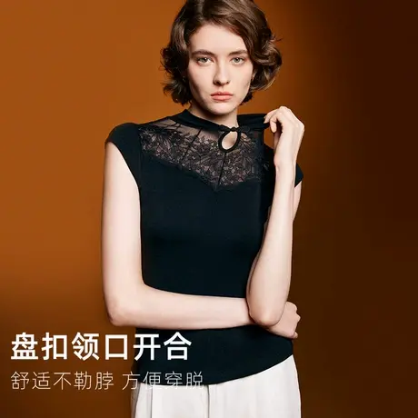 美奈川新中式蕾丝醋酸羊毛小盖袖柔软亲肤透气保暖防风旗袍背心女商品大图