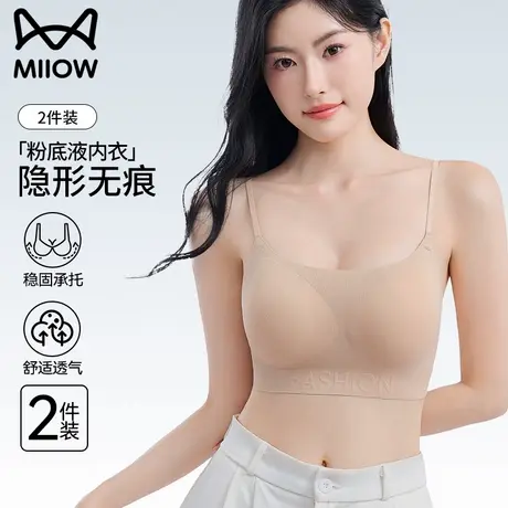 猫人粉底液内衣女无痕隐形美背2025新款细肩带大胸显小防下垂文胸商品大图