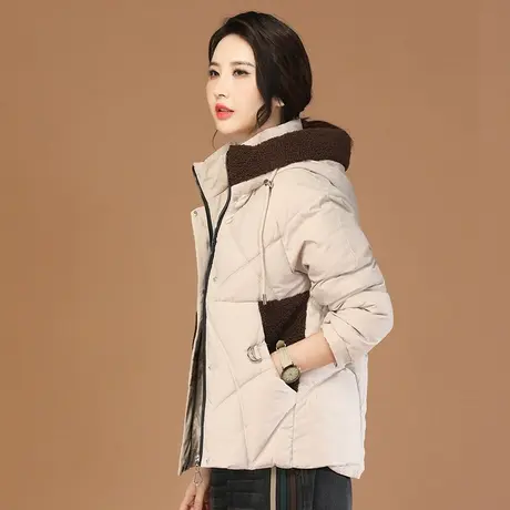 韩潮袭人连帽拼接摇粒绒棉衣棉服外套女2023冬季新款加厚保暖外套商品大图