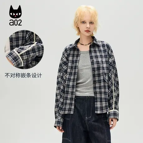 a02【ET自然系列】翻领格子衬衫女2025春季新款气质女士衬衣外套商品大图