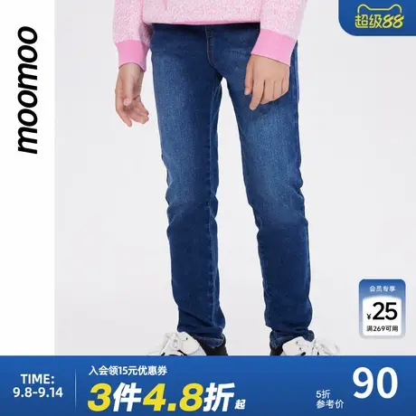 moomoo童装女童修身高弹牛仔裤水洗工艺舒适柔软小脚裤时尚潮秋冬商品大图