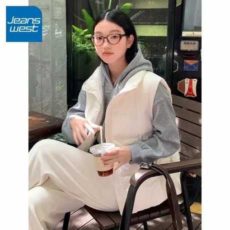 KV真维斯白色棉马甲女2025秋季新款宽松保暖背心马甲坎肩无袖外套商品大图