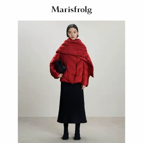 Marisfrolg玛丝菲尔2025冬新款红色披肩式立体剪裁羽绒服商品大图
