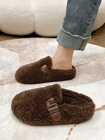 面包毛毛拖鞋女外穿2023新款秋冬厚底软乎乎包头半拖网红外出棉拖商品大图