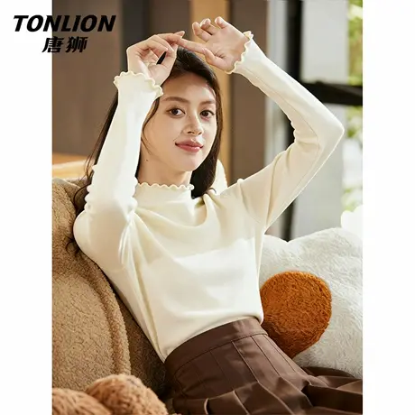 唐狮木耳边打底衫2026新款女冬季加厚保暖内搭半高领长袖上衣VB图片