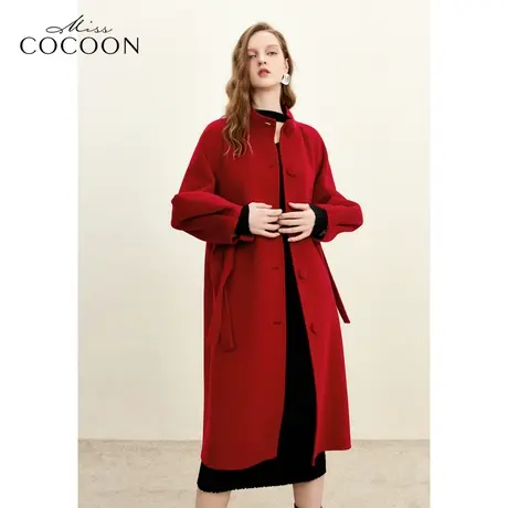 missCOCOON千金玛德琳2023冬装新款女羊毛蝴蝶结中长双面呢大衣图片