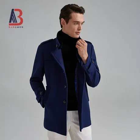 BAROMON/培罗蒙男士羊毛大衣中长款獭兔毛领立领毛呢大衣毛呢外套图片