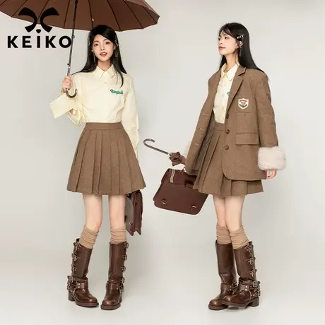 KEIKO [50%羊绵羊毛] 羊毛呢百褶半身裙秋冬高级感垂感抗皱a字裙图片