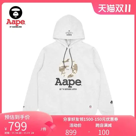 Aape旗舰店男装秋冬迷彩猿颜字母印花抽绳薄绒连帽卫衣3962XAJ图片