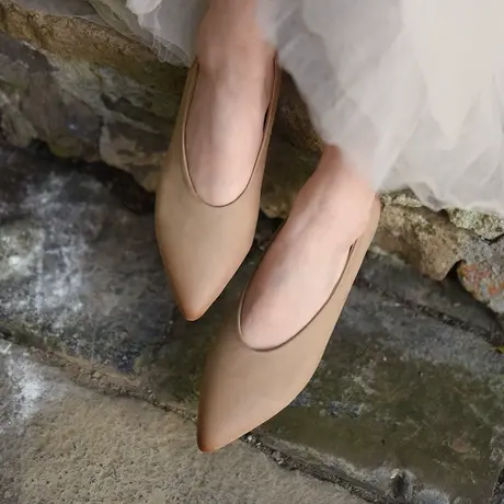 Artmu阿木原创复古奶奶鞋女真皮尖头单鞋平底一脚蹬女鞋2023新款商品大图