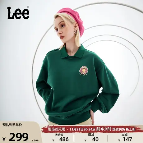 Lee舒适版型双层领女花卉凹凸印花logo长袖卫衣休闲LWT007319204图片