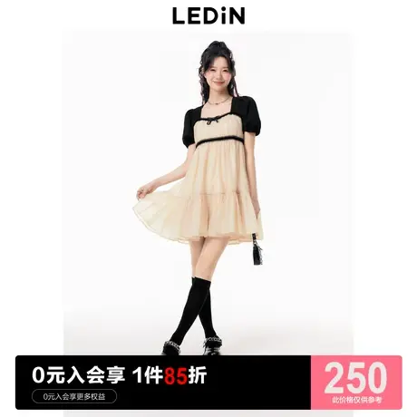 乐町公主拼接连衣裙2023夏季新款女雪纺富家千金仙女裙撞色连衣裙商品大图