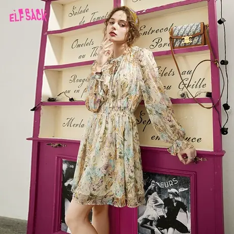 妖精的口袋法式长袖碎花连衣裙女2023秋季新款收腰显瘦茶歇裙子仙商品大图